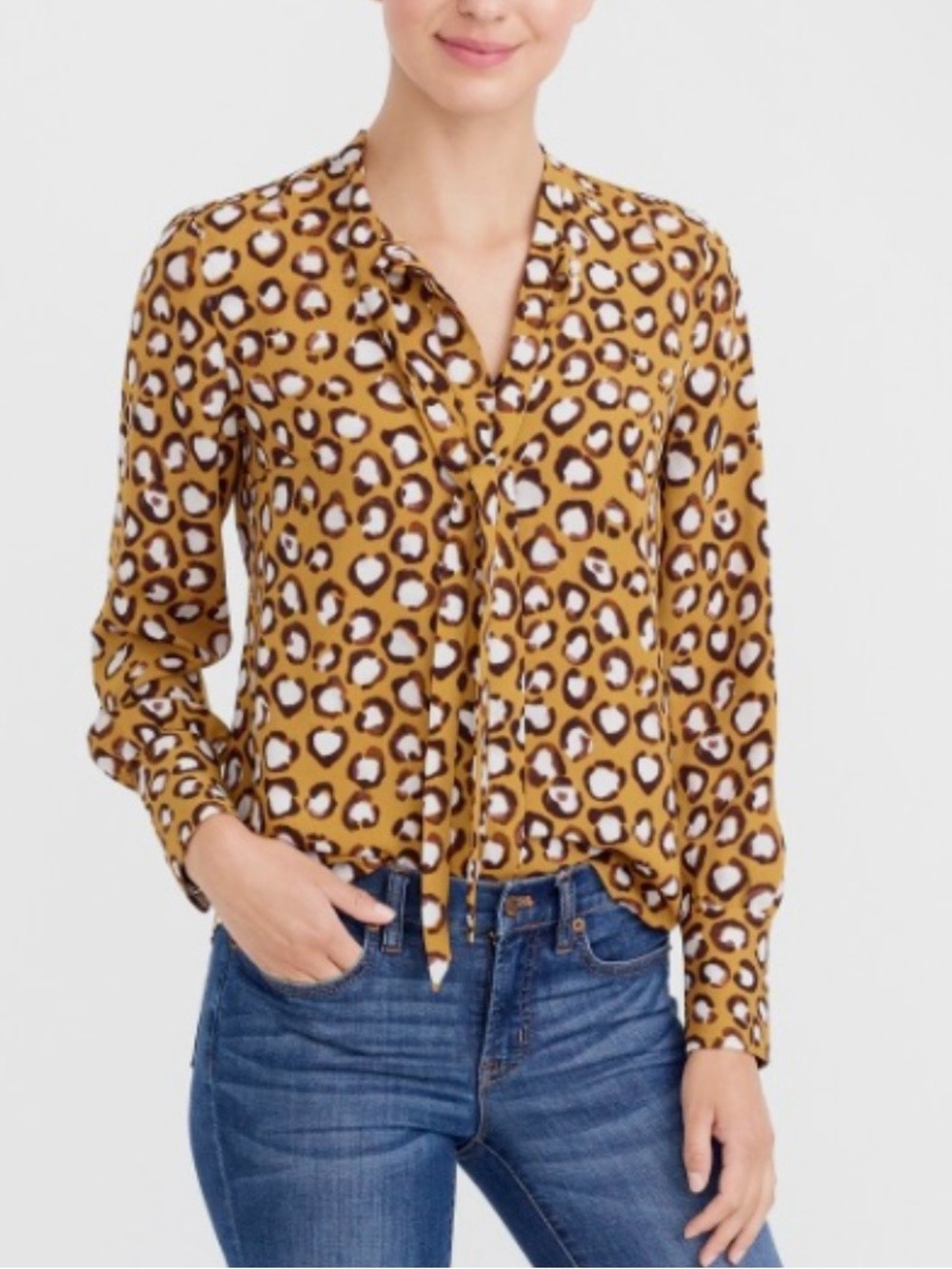 J. Crew Leopard Print Tie-Neck Blouse